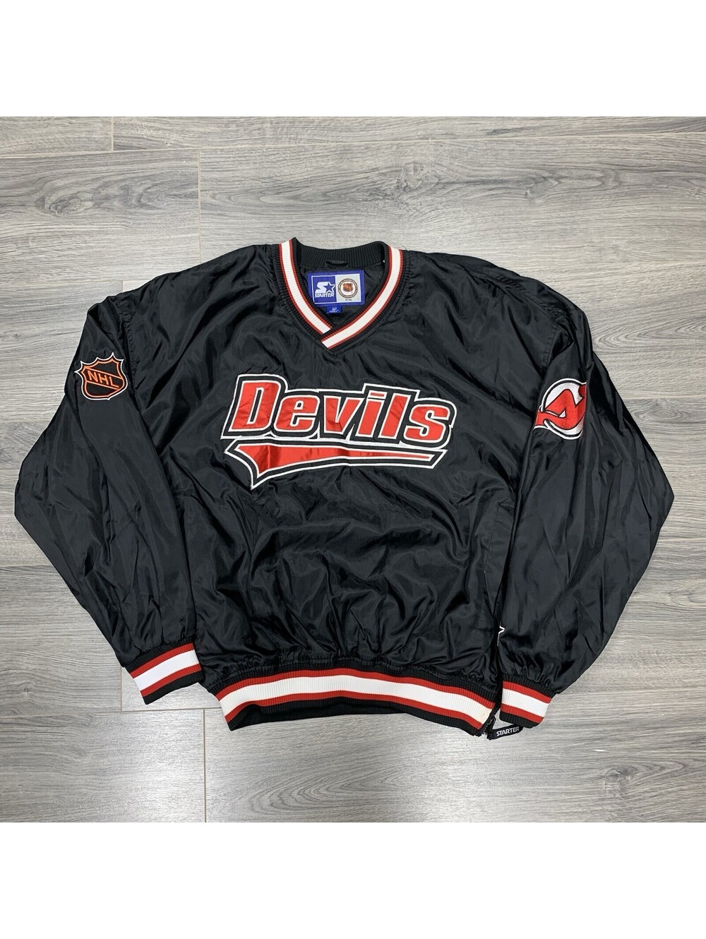 Vintage 1990S Starter New Jersey Devils Jacket Large Rare Mens Windbreaker Black